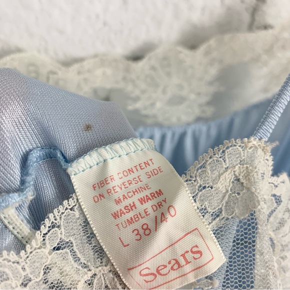 VTG Sears Nylon Maxi Full Length Slip Dress Lingerie Nightgown Baby Blue Lace L - Picture 10 of 11